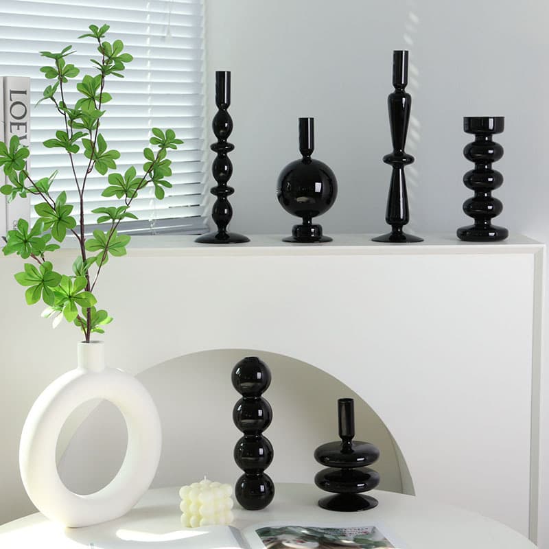 Ins style black glass candlestick photo ornaments Nordic romantic French home decoration clothing store soft furnishings