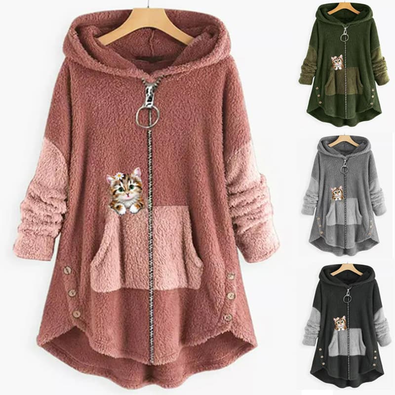 2026 European and American Street Style Zip-Up Women's Hoodie Casual Loose Versatile Warm Mid-Length Coat