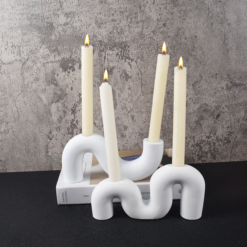 Modern Minimalist Geometric S-Shape Candle Holder Mold M-Shape Double Hole Candle Base Plaster Cement DIY Mirror Silicone Mold
