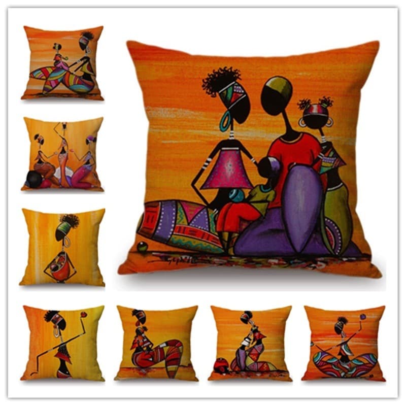 Custom African Woman Art Digital Print Lumbar Throw Pillow Cover for Wish Amazon Dropshipping