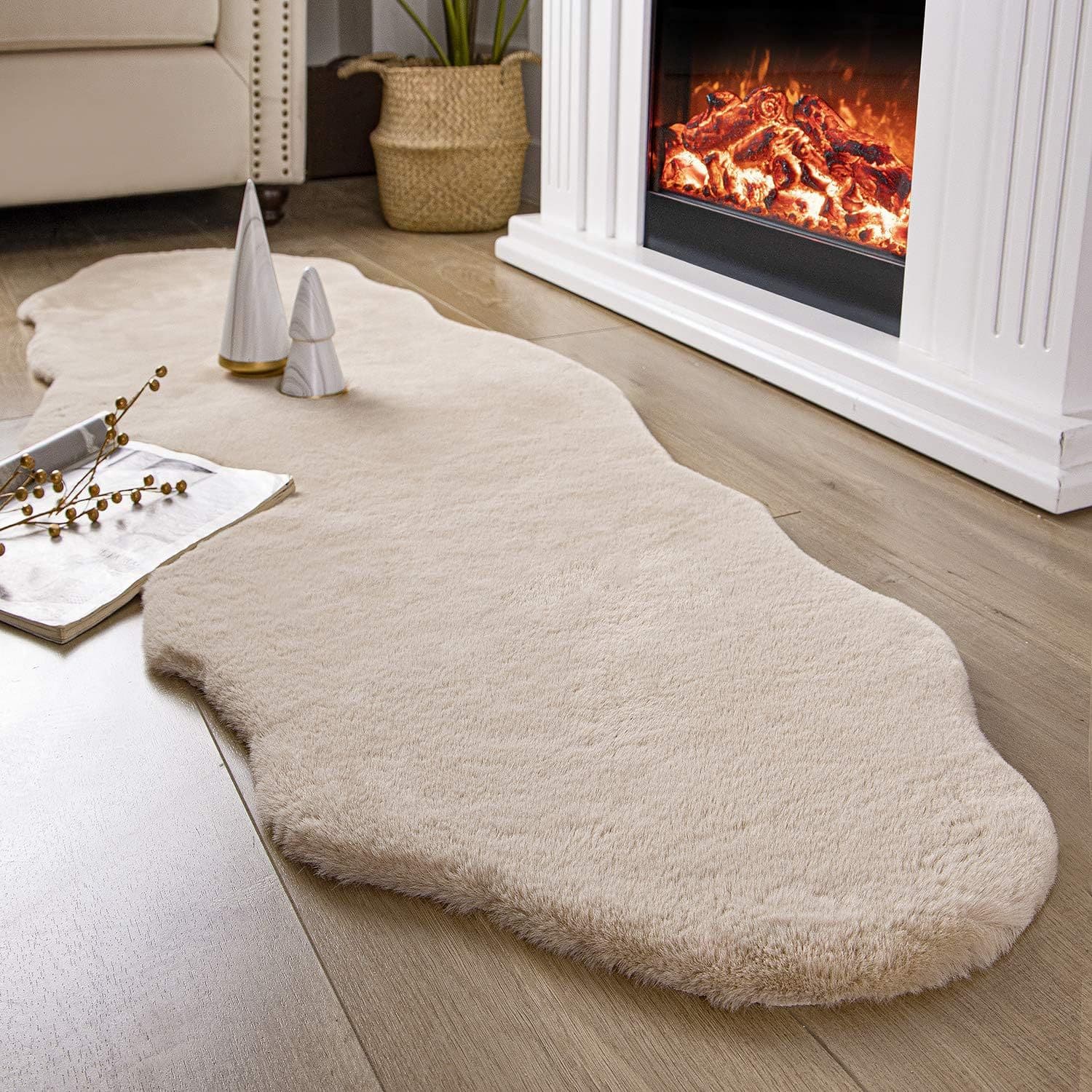 Ashler Faux Fur Rug, Super Soft Faux Fur, Beige Area Rug, 2 x 6 Feet,
