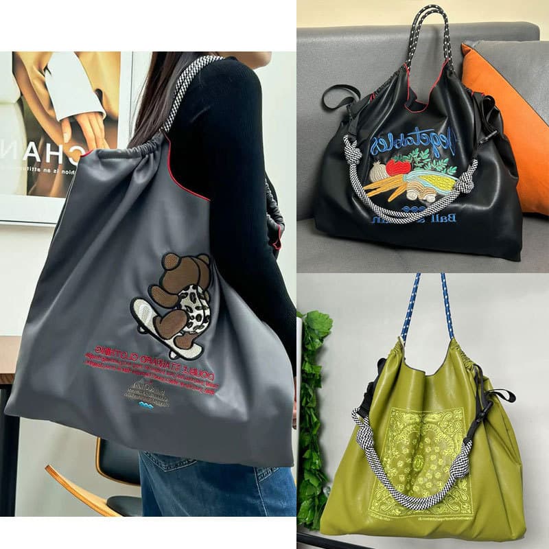 New Cross-Border Leather Embroidered Tote Bag Large Capacity Women's Fashion Handbag Shoulder Bag