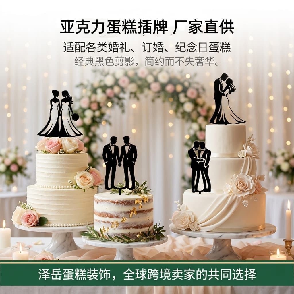 Cross-border Ins Style Couple Cake Topper for Anniversary Engagement Wedding Proposal Acrylic Cake Insert Customizable