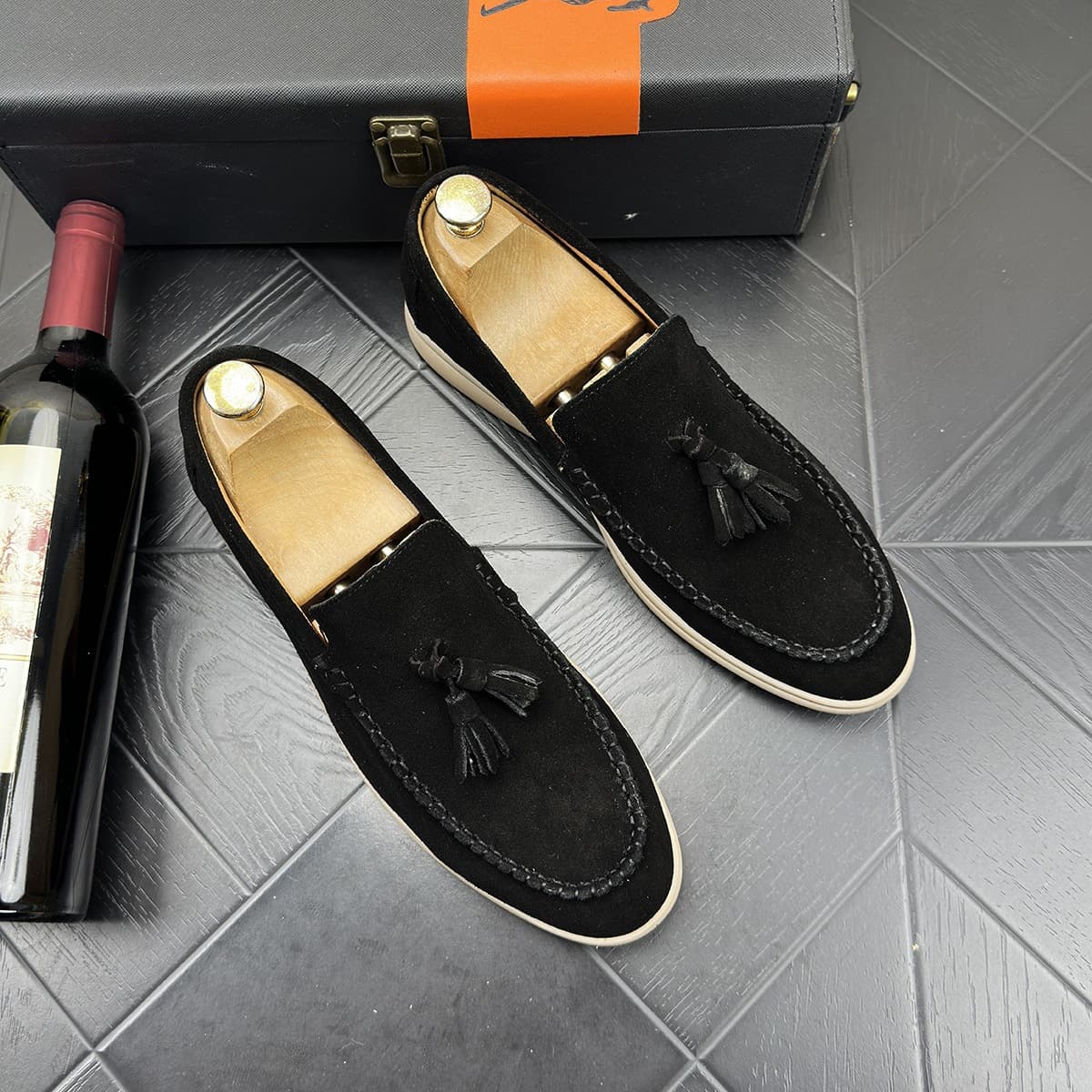 New Loafers Slip-On Loafer Shoes Pointed Toe Black Leather Shoes Korean Style Business Casual Men's Shoes Height Increasing Men's Shoes