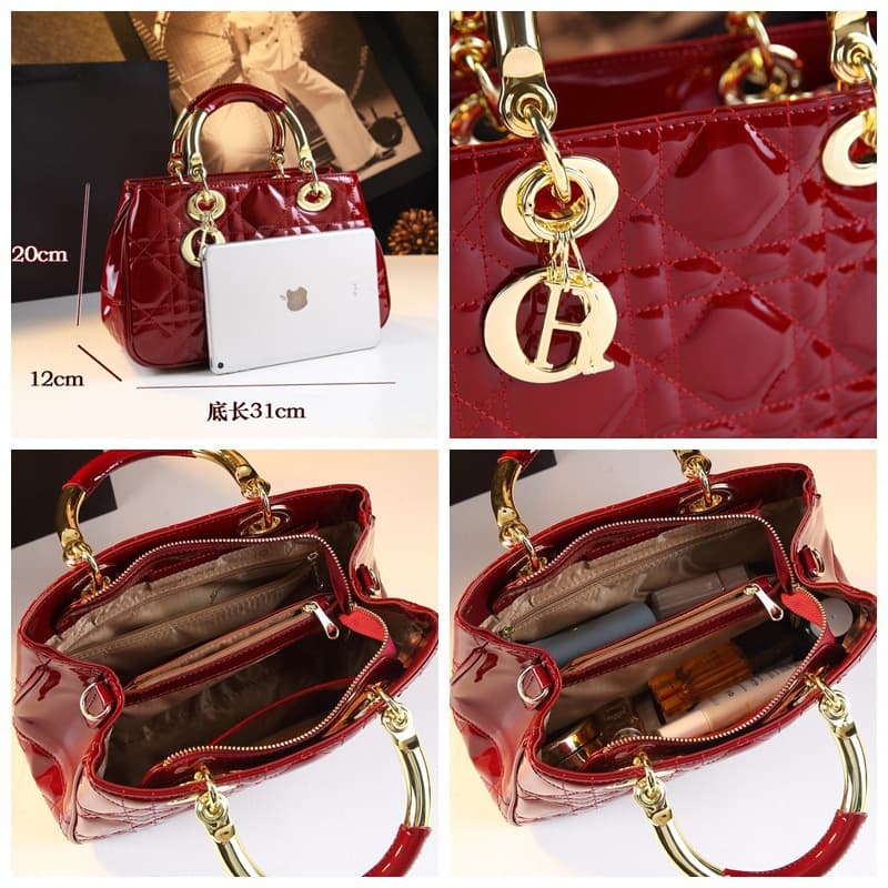2025 New Patent Leather Lady Dior Bag Diamond Quilted Small Square Crossbody Shoulder Handbag