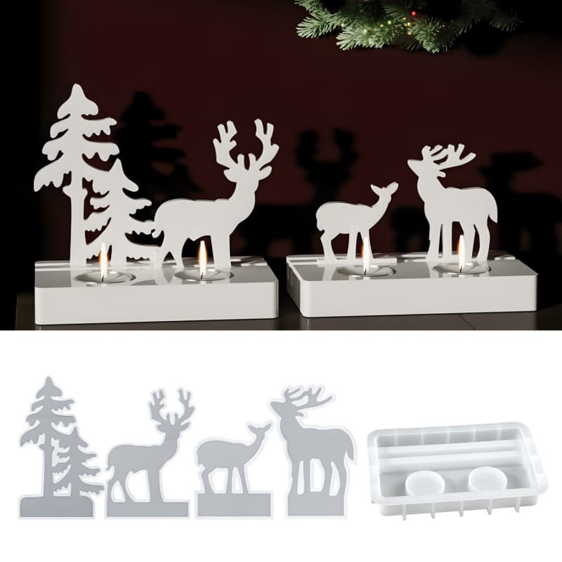 Cornucopia DIY Standing Elk Ornament Resin Mold Tall and Short Christmas Tree Plaster Ornament Silicone Mold