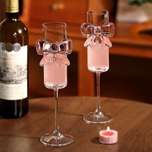 Bow-Decorated Stemmed Champagne Glass Wedding Favor Romantic Party Cup Borosilicate Glass Wine Glass