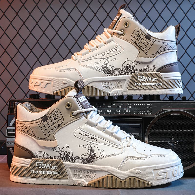 Trendy Men's Shoes for Spring and Autumn, Original Niche Design, Versatile Height-Increasing White Sneakers, Winter Casual Sports Shoes, Putian High-Top Trendy Shoes