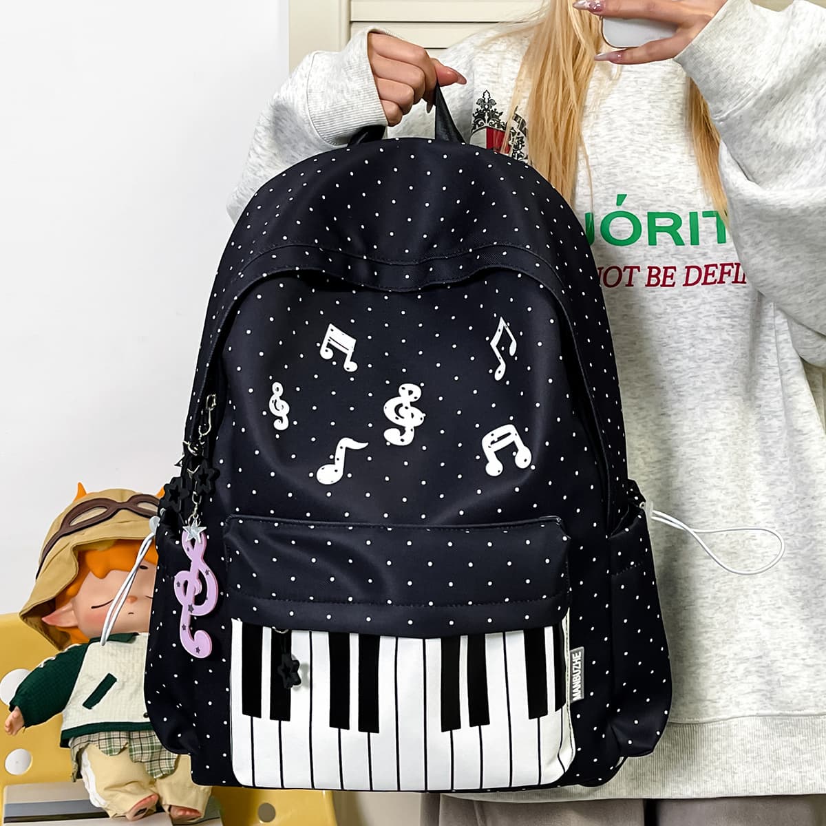 Cross-border School Backpack for Girls, Middle and High School Students, Piano Print, Stylish, High-Value College Student Backpack
