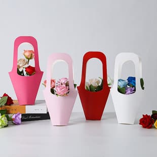 New Funnel-shaped Bouquet Tote Solid Color Packaging Box Flower Women's Day Teacher's Day Trendy Hot-selling Handheld Flower Basket