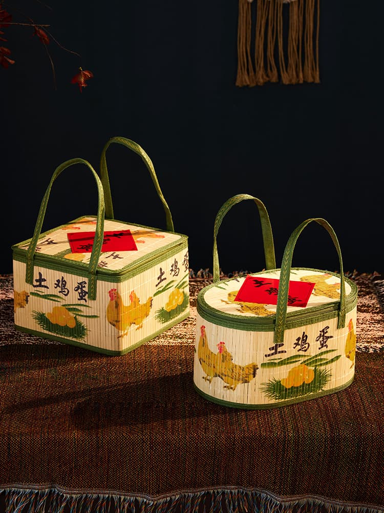 Handmade Bamboo Basket Carryall for Farm Eggs, Foldable Storage Box Woven Gift Packaging