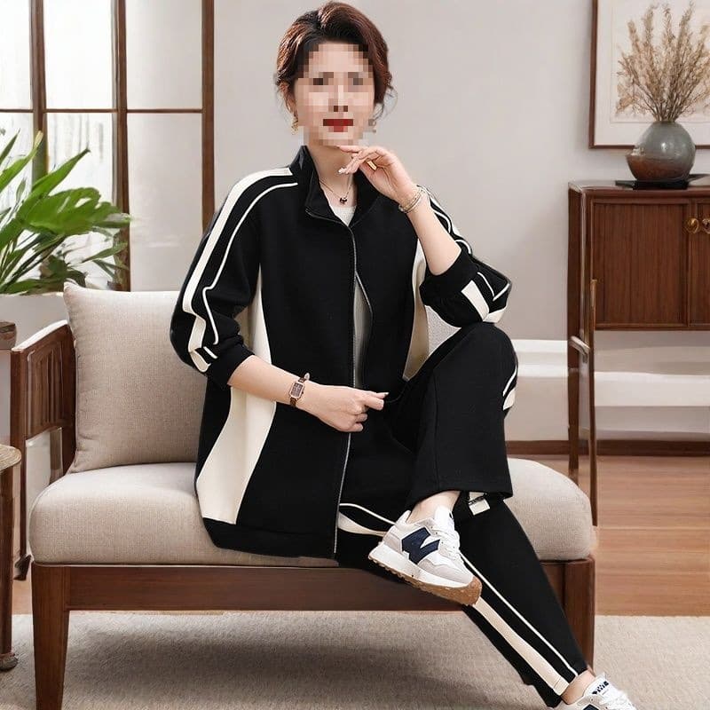 Plus Size Women's Sportswear Set Spring Autumn Mom Outfit Jacket Top New Fashion Casual Elegant Two-Piece Set