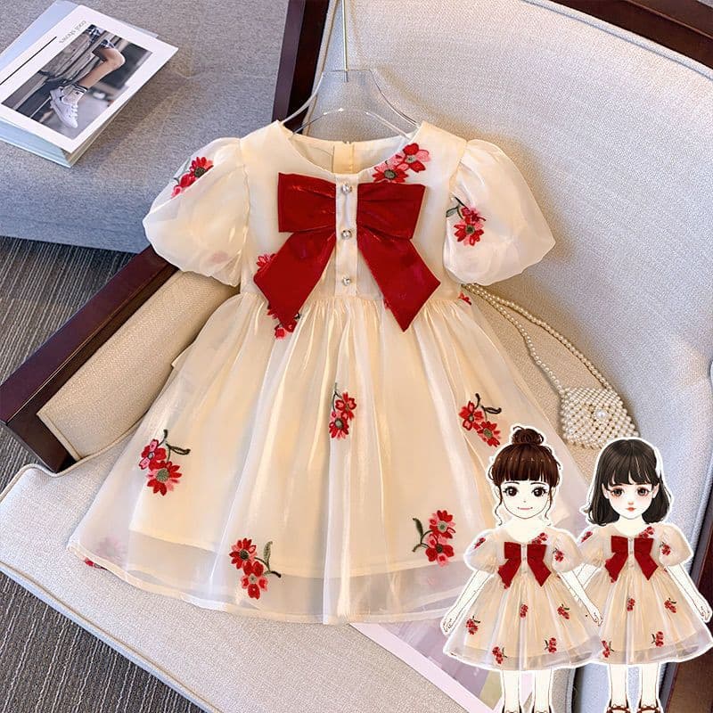 Girls Summer Dress 2023 New Short Sleeve Fashionable Princess Dress Baby Kids Mesh Skirt Summer Clothing