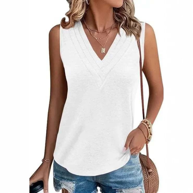 Women's V-Neck Vest Top Dressy Casual Summer Wear Loose Fitting Sleeveless Blouse Comfortable Women's Clothing