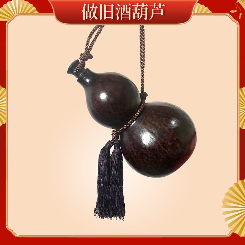 Antiqued Gourd Wine Bottle Gourd Ornament with Tassel Braided Rope Vintage Wine Gourd