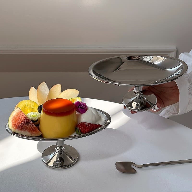304 stainless steel oval high plate afternoon tea ins dessert pudding plate cake goblet fruit tray
