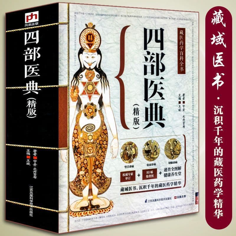 Four Medical Canons: Encyclopedia of Tibetan medicine, basics and practice, Ben Cao Gang Mu, and TCM health preservation books.