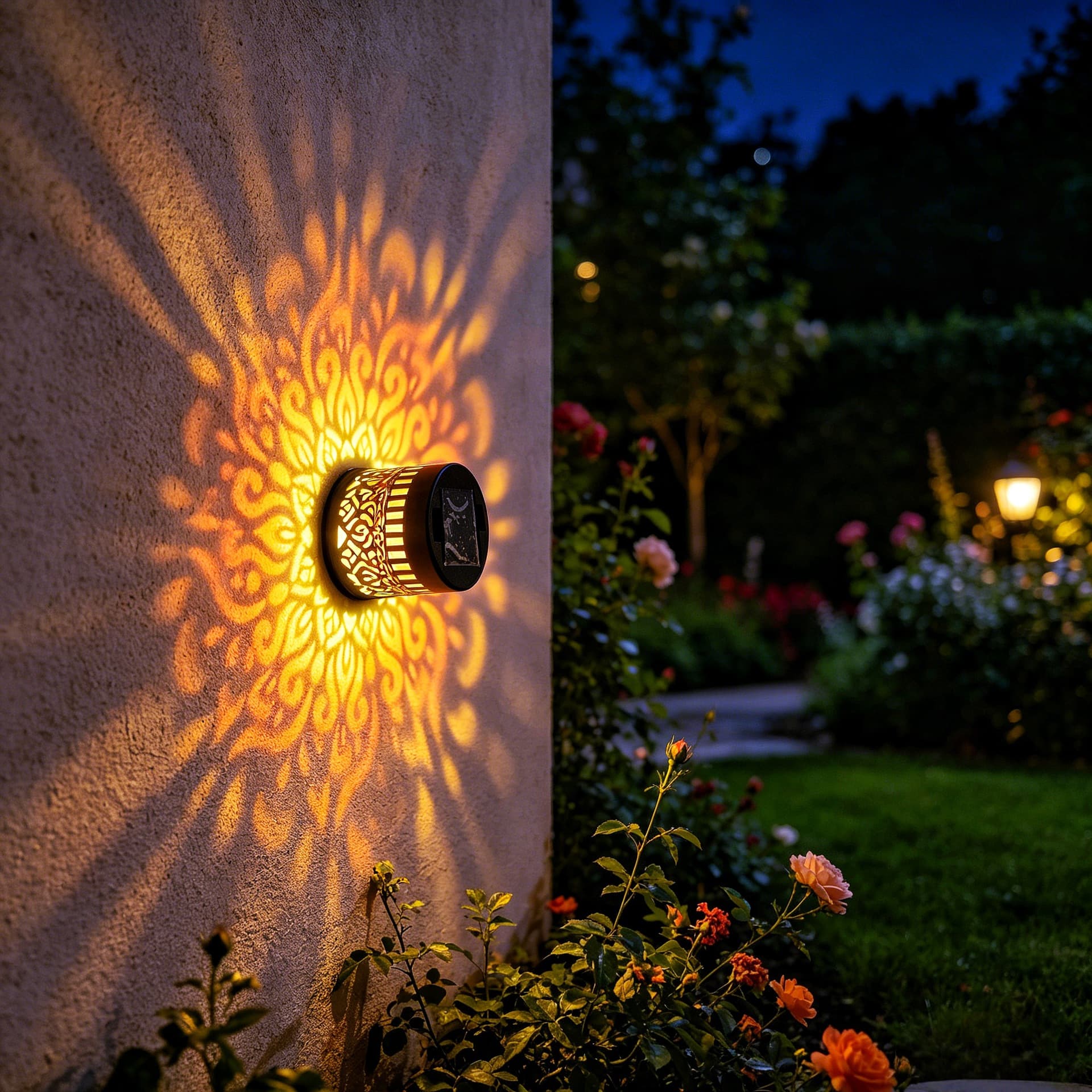 Cross-Border Amazon Solar Mandala Sunflower Wall Light Outdoor Garden Decoration Landscape Wall Light