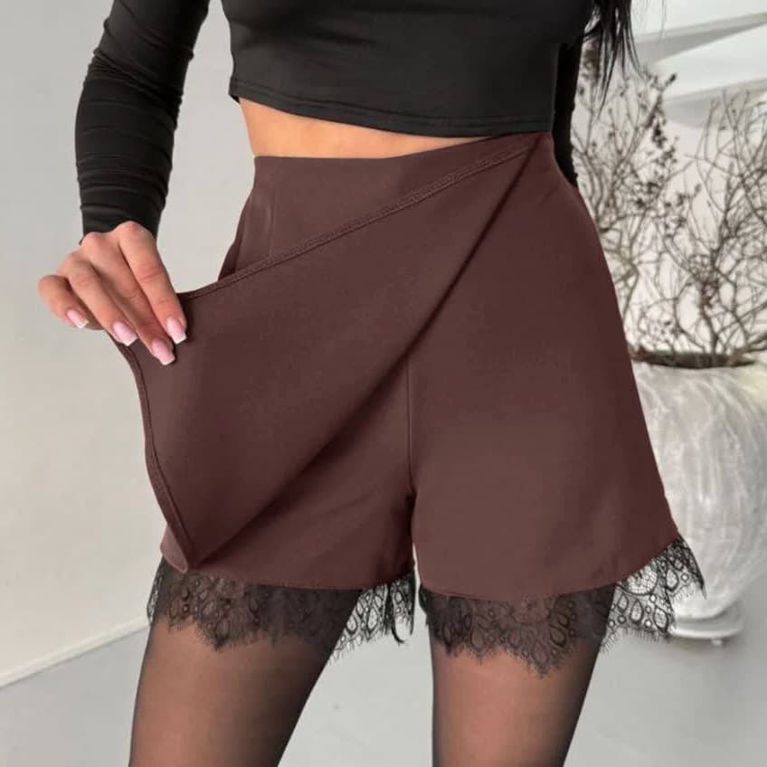 2026 Spring/Summer Cross-Border New Design Lace Trim Short Suit Pants for Women, Anti-Exposure Skirt Shorts, Elegant Shorts