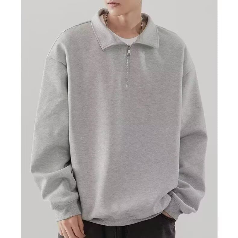 Japanese Style Minimalist Solid Half-Zip Sweatshirt Unisex Polo Collar Loose Slimming Long Sleeve Versatile Base Layer