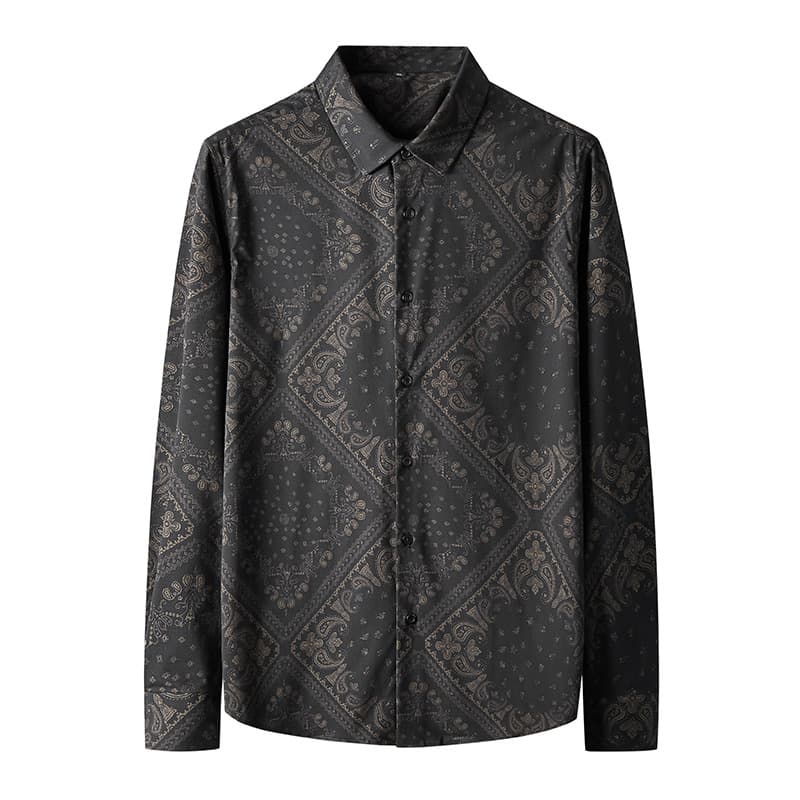 Fat Brother Spring and Autumn Plus Fat Floral Shirt for Young Men Trendy Fat Plus Size Plus Size Fashion Casual Square Collar Long Sleeve Shirt