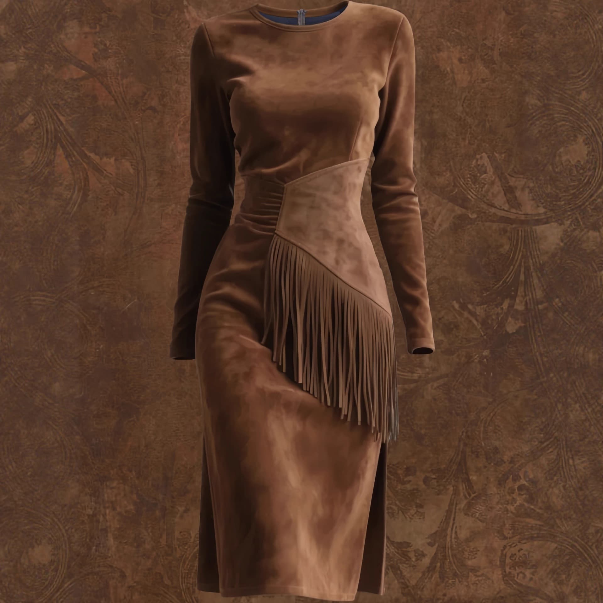 Cross-border Amazon Temu Bestseller Autumn/Winter Retro Western Suede Fringe Dress