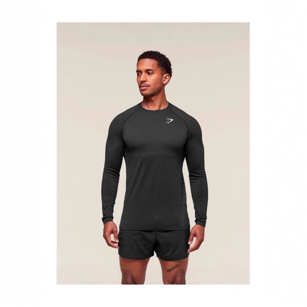 Amazon foreign trade men's tights GYMSHARK sports fitness running training clothes stretch printed long-sleeved T-shirt