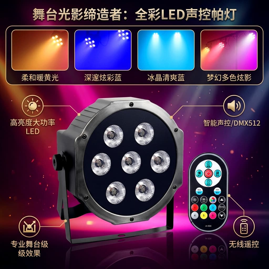 Full Color Pa Lamp Stage Lighting Sound Control Coloration LED Flashing Seven Color DJ Background Light for Performances And Weddings