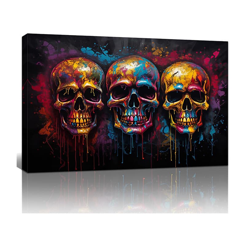 Graffiti Canvas Wall Art, Colorful Skeleton Canvas Print, Wall Art for Living Room, Bedroom, Home