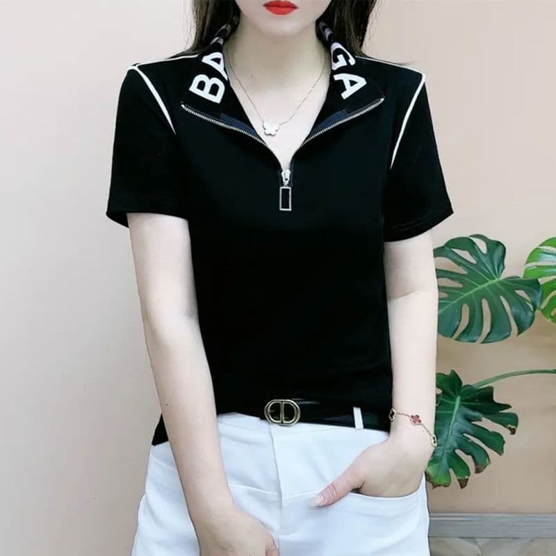 Short Sleeve 2024 Summer New Women's T-Shirt Slimming Polo Shirt Casual Versatile Fashionable Loose Top