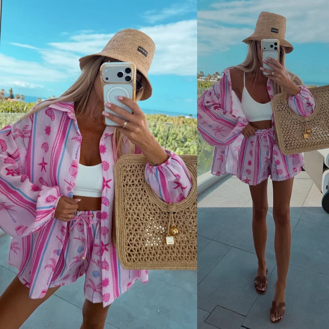 European and American cross-border 2026 AliExpress Amazon independent station sun protection cardigan linen fashion cardigan shorts suit for women