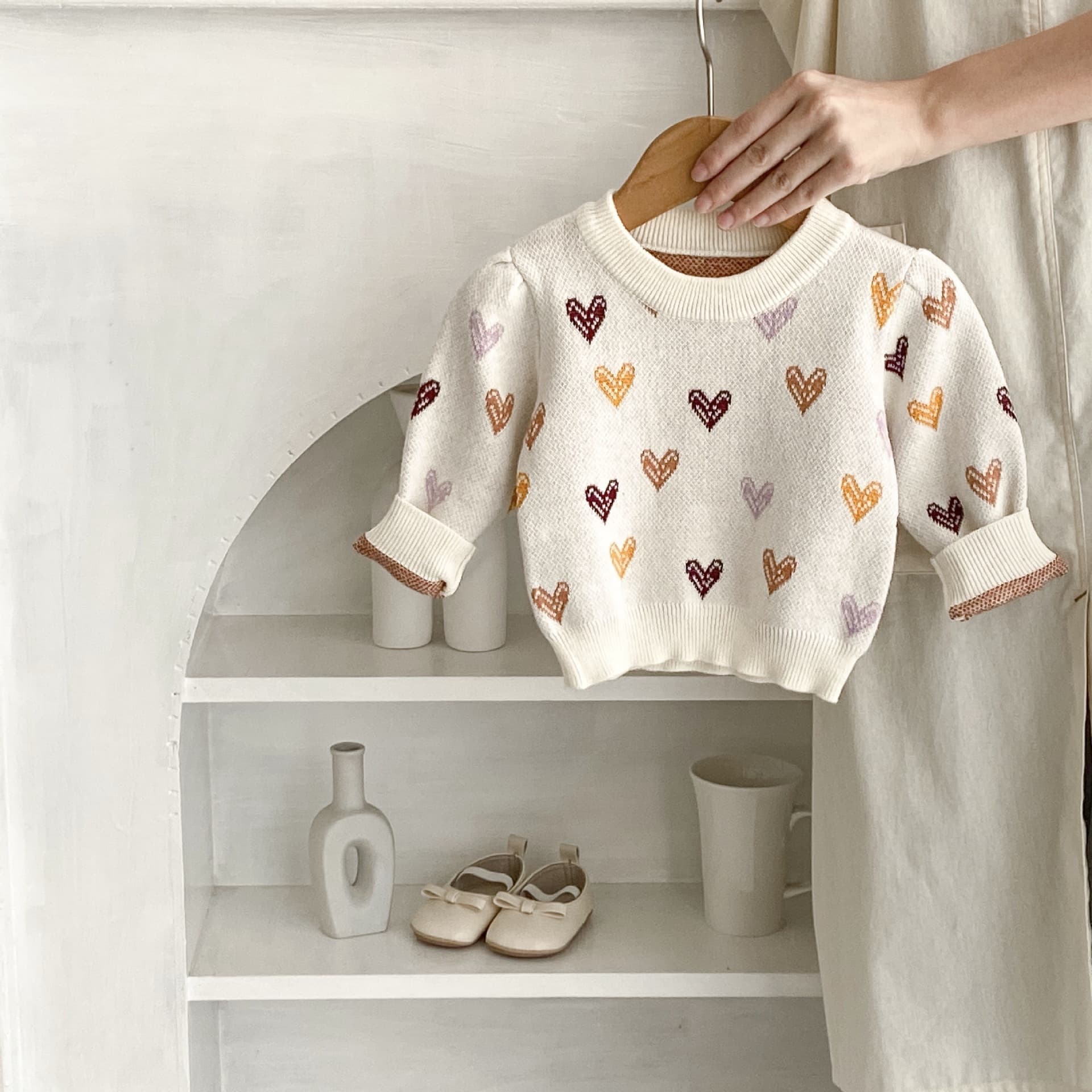 Girls and baby cotton sweaters 2026 new love knitted tops infants and young children versatile casual pullover warm clothes