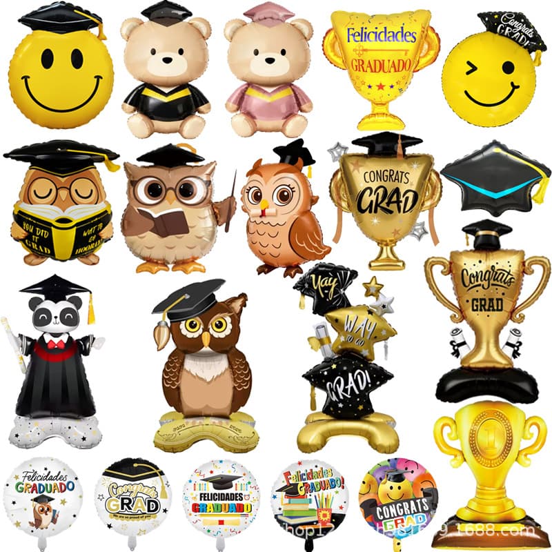 New Standing Base Graduation Trophy Owl Wise Graduate Doctor Aluminum Foil Balloon Graduation Party Decoration