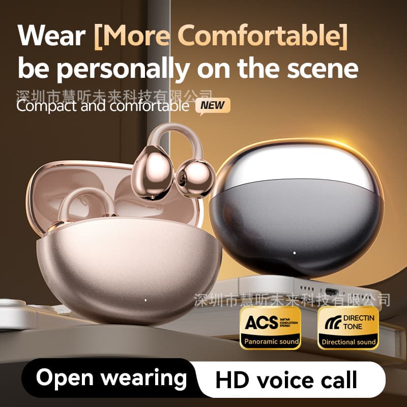 2025 New M110 Rose Gold Ear Clip Wireless Bluetooth Earbuds OWS Air Bone Conduction Clip-on Bluetooth Headphones