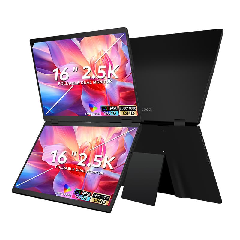 Dual-Screen 2.5K Portable Monitor Backrest Model Dual Screen Laptop Secondary Display