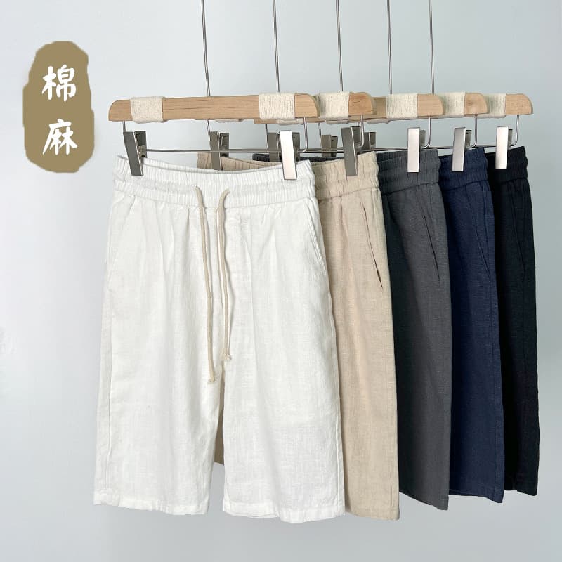 23DK01 Premium Linen Shorts for Men Summer Cotton-Linen Knee-Length Shorts Loose Casual Linen Shorts