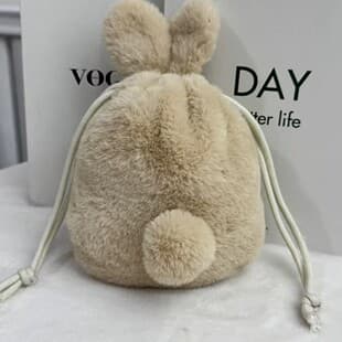 New Cartoon Cute Plush Drawstring Cosmetic Bag Bear Bunny Ear Drawstring Storage Bag