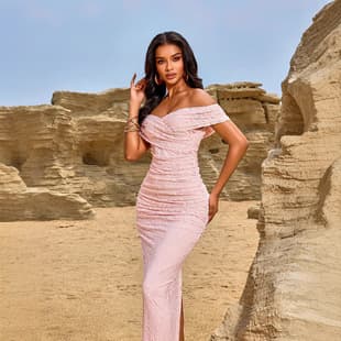 New European and American Cross-Border Elegant One-Shoulder Evening Gown with Lace Pattern Long Dress for Women
