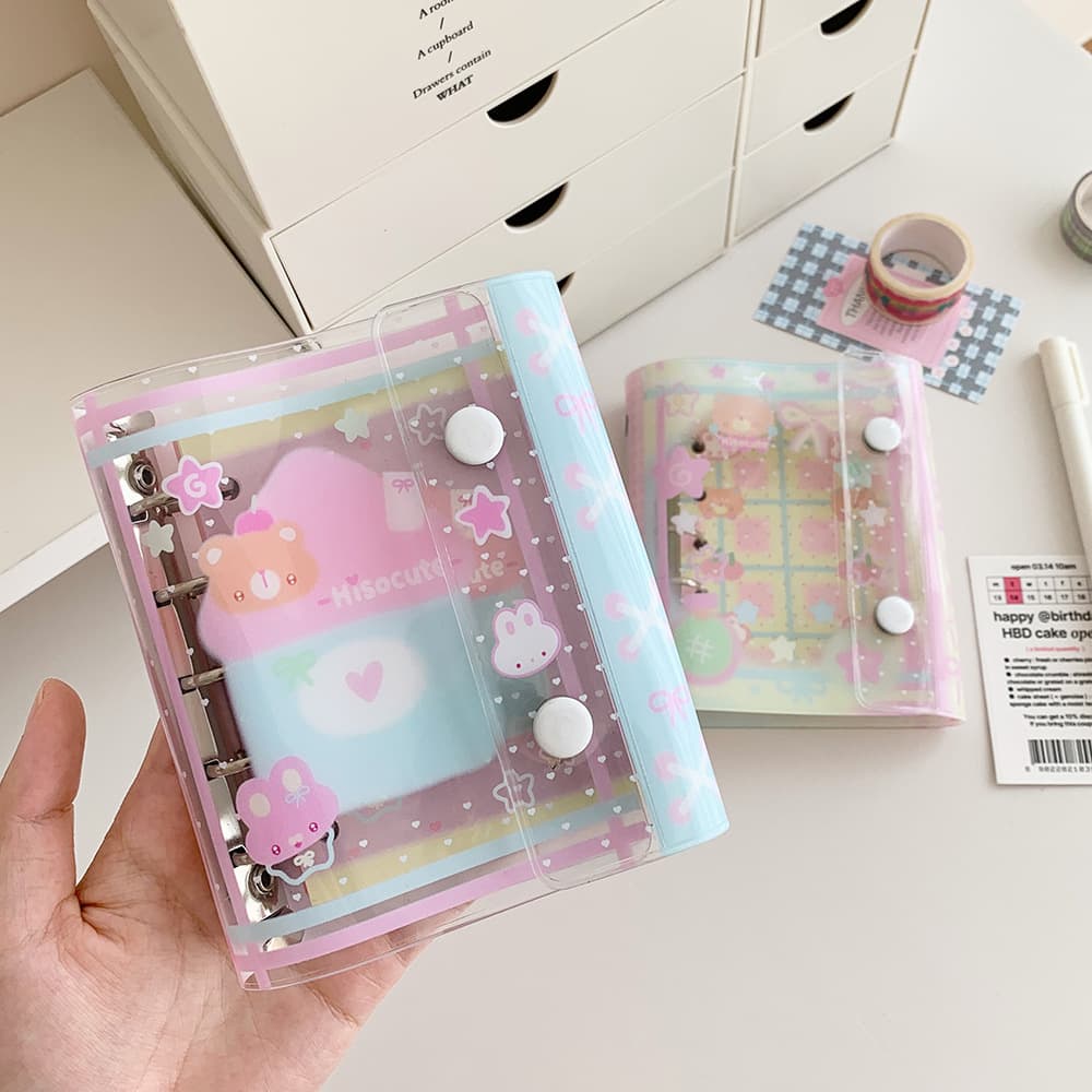 Hisocute Summer Transparent Loose-Leaf Notebook Student M5 Cartoon House Diary Double Snap Button Journal for Women
