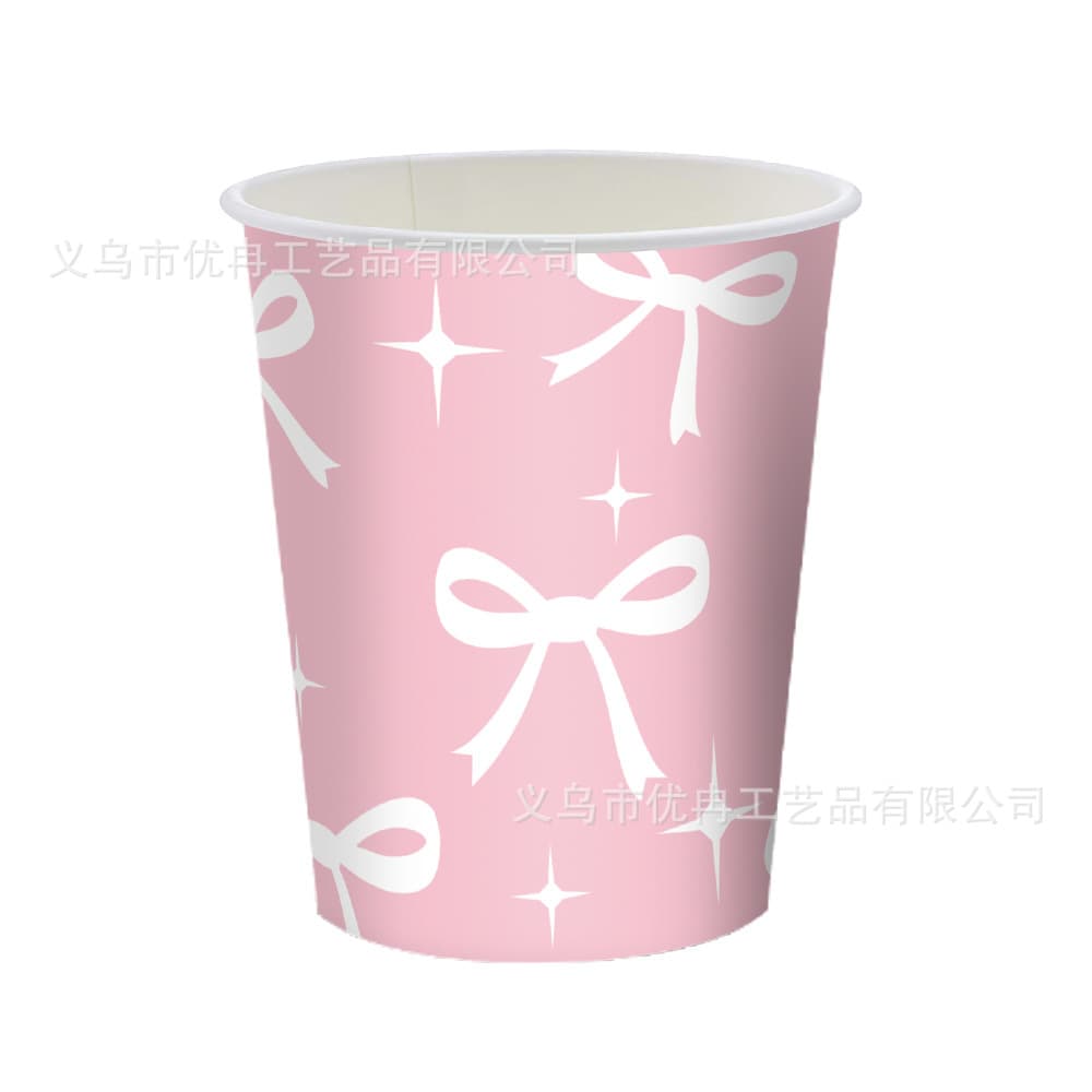 New Lace Pink Bow Theme Disposable Paper Plate Tablecloth Napkin Party Set Decoration Supplies