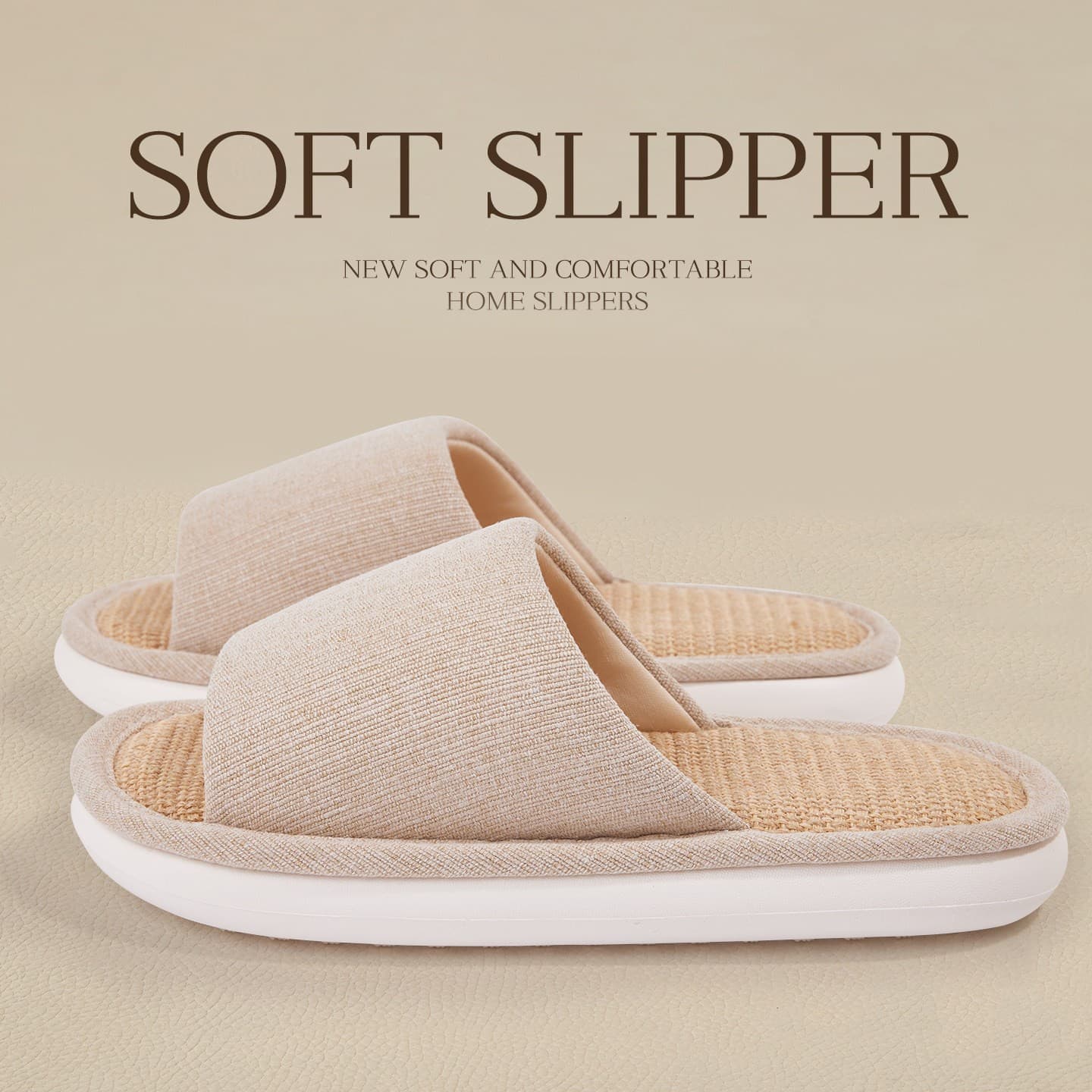 Linen and Cotton Four-Season Slippers, Sweat-Absorbing Indoor Home, Spring Wood Floor, Linen Slippers for Women, Thick Sole