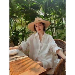 2026 Summer New Arrival Linen Sun-Protective Long-Sleeve Shirt Versatile Blouse for Women Minimalist Cotton-Linen Wide-Leg Pants Two-Piece Set