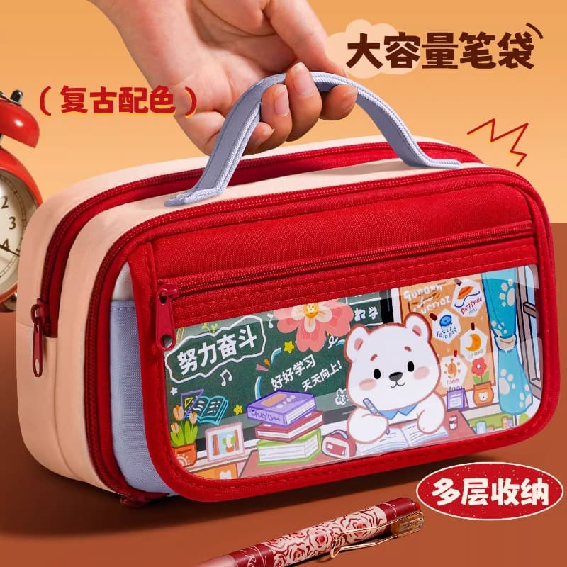Pencil Case for Girls New Retro High Aesthetic Ins Style Stationery Box for Boys Large Capacity Middle School Students Handheld Pencil Box