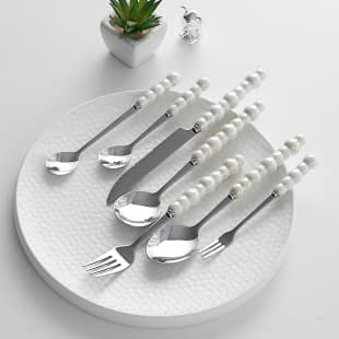 Light Luxury Ceramic Pearl Handle Knife Fork Spoon Set, Creative Stainless Steel Cutlery Set, High-End Nordic Style Western Tableware