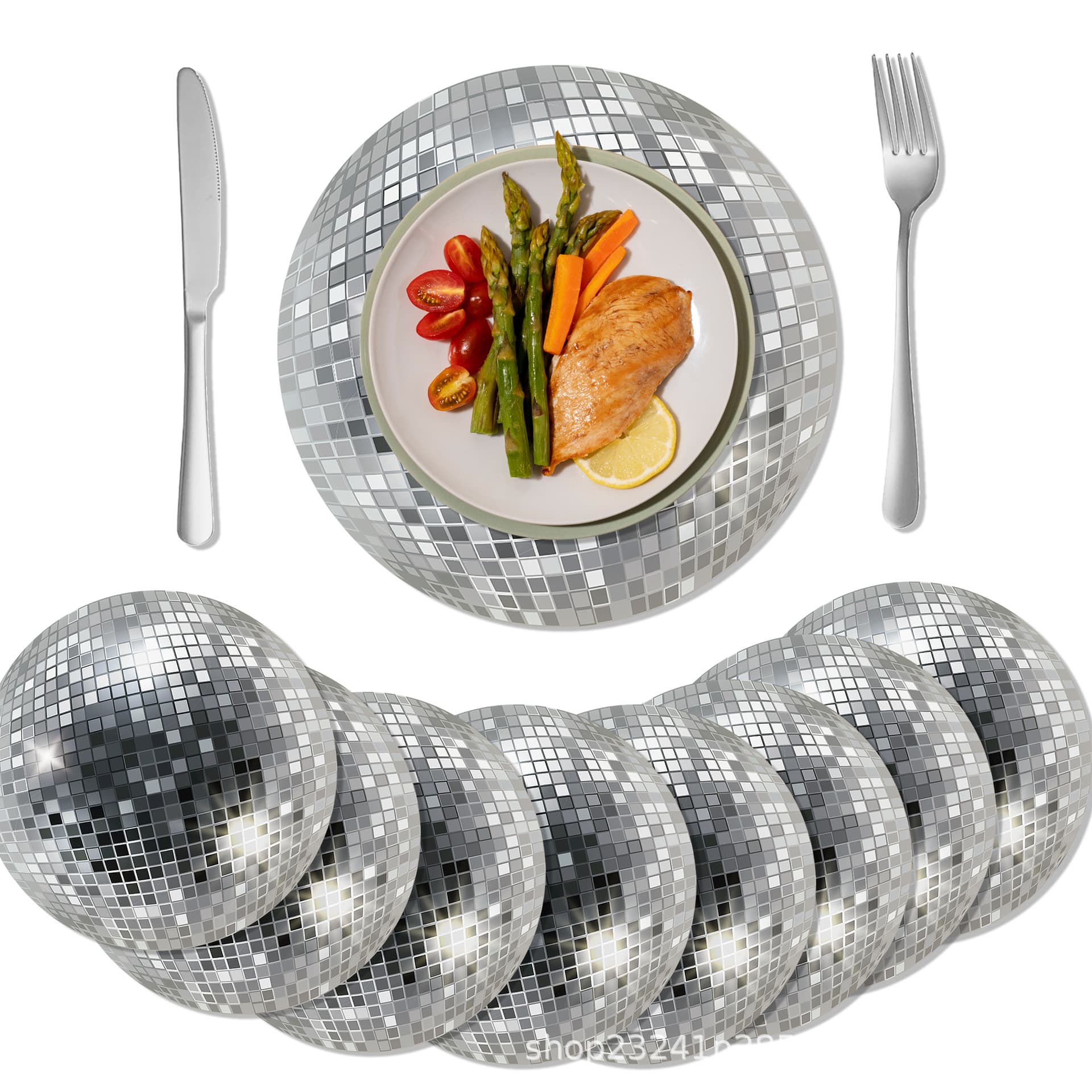 CA013 Round disco-themed disposable placemats for ambiance decoration