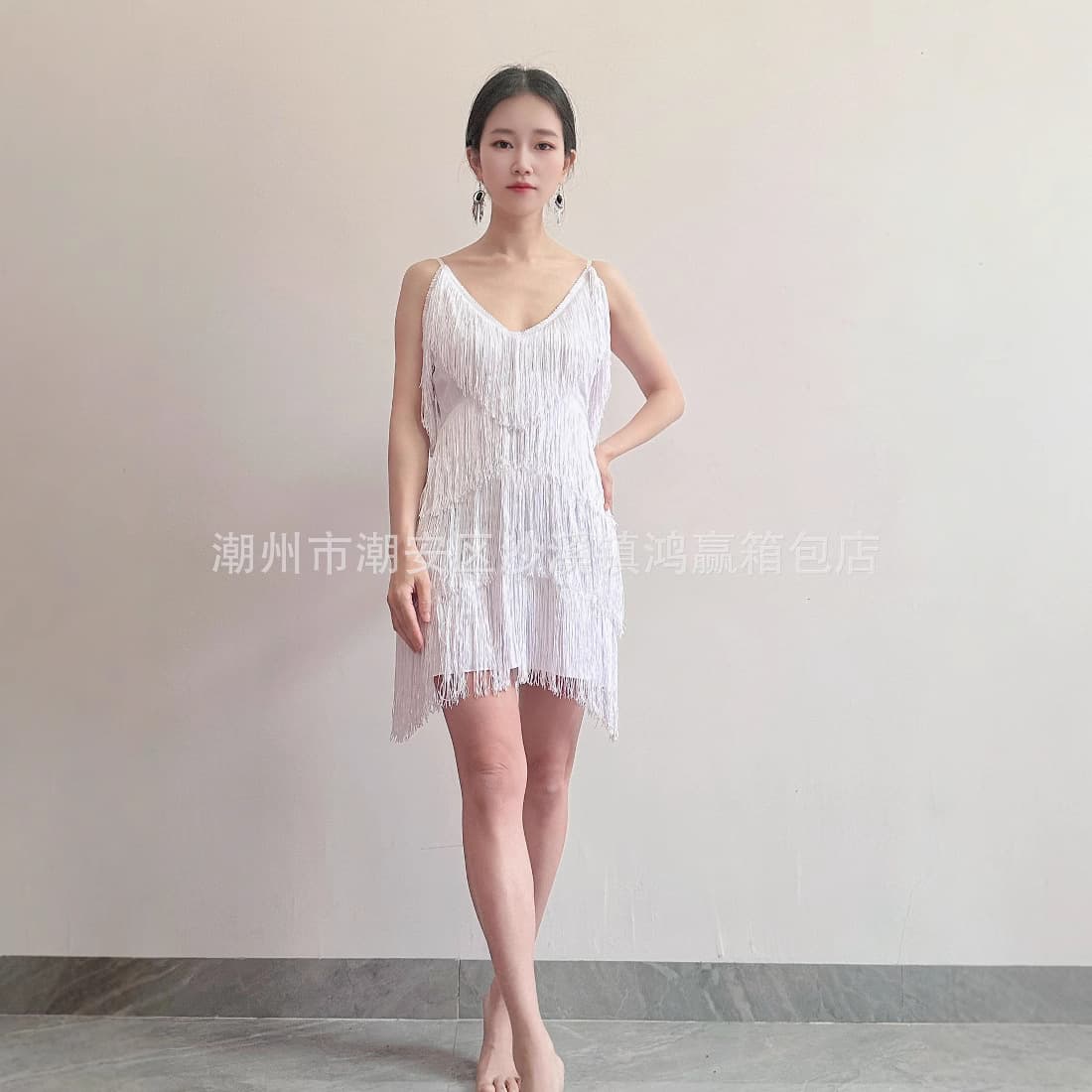 European and American Deep V Fringe Dress Latin Dance Dress Dancewear Stage Prom Performance Costume Dance Skirt