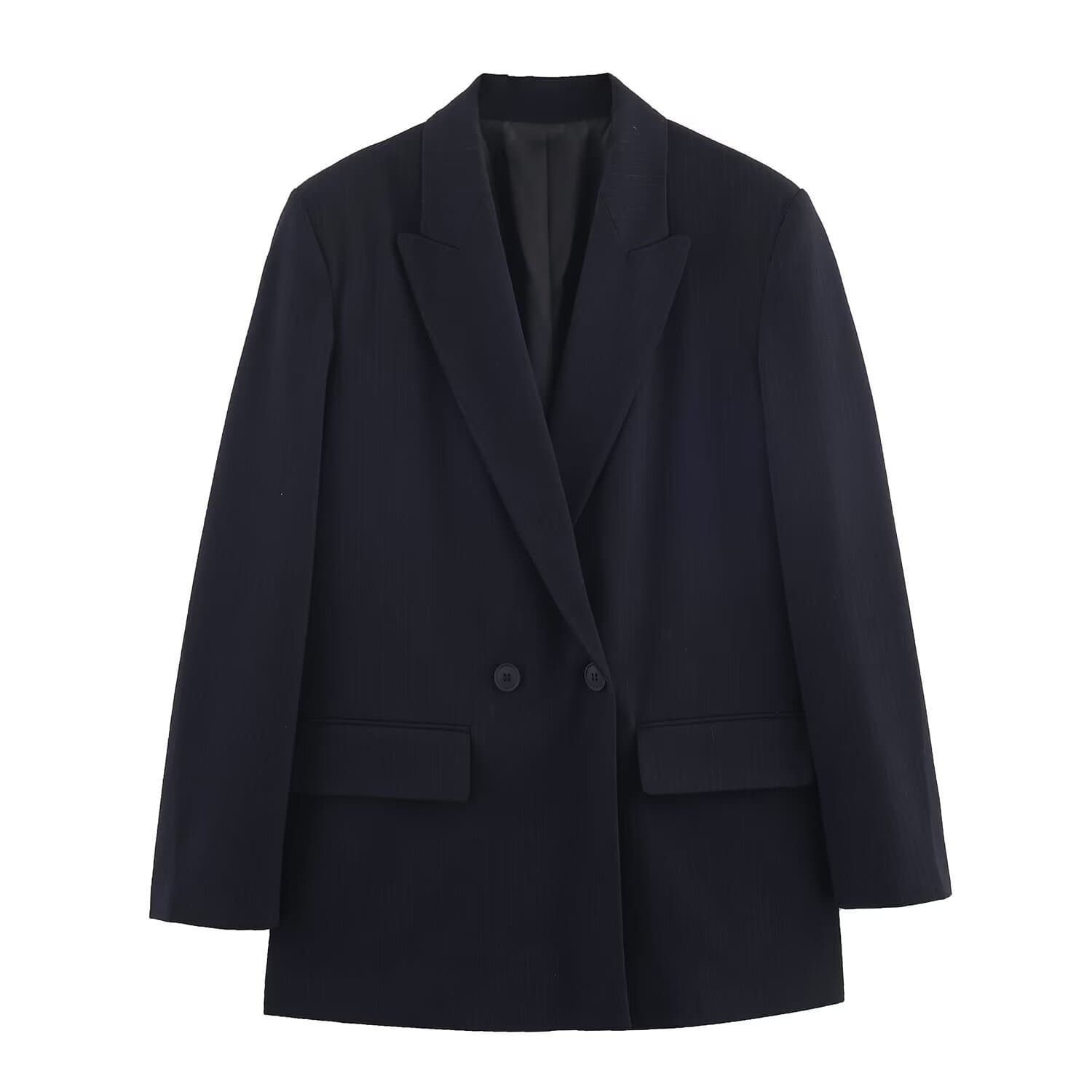 2025 Spring/Summer Trending Women's European and American Ins Style Elegant Fashion Double-Breasted Fine Stripe Blazer - 2753122
