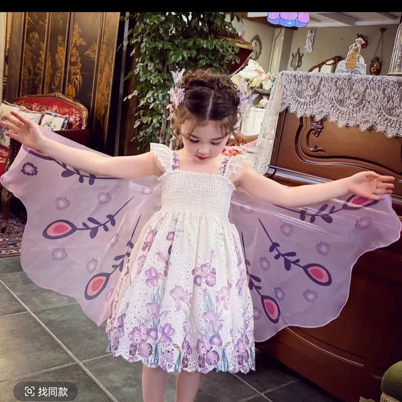 Girls Summer Dress 2026 New Fashion Children's Wing Strap Dress Little Princess Dress Purple Wing Dress