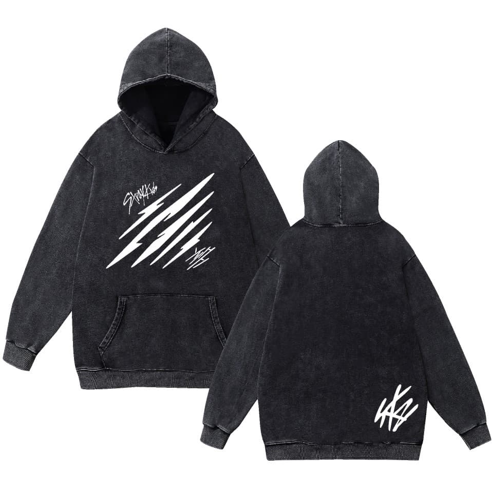 New Cross-Border Stray Kids Merchandise Washed Vintage Unisex Korean Style Casual Loose Comfortable Printed Hoodie