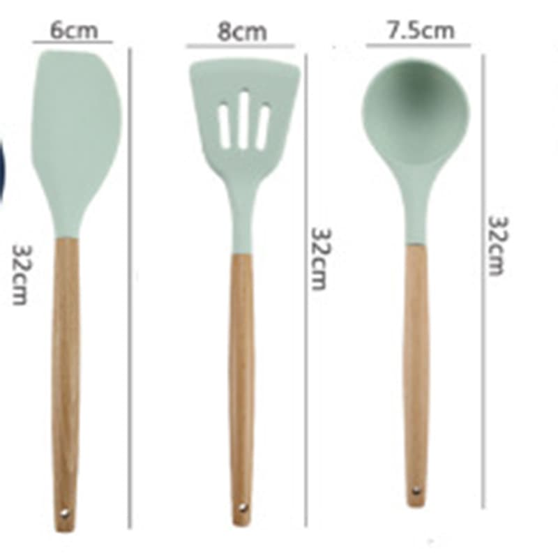 Cooking Non-Stick Pot Storage Bucket Wooden Handle Silicone Kitchenware Set 12-Piece Silicone Kitchenware Set